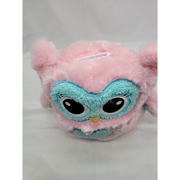 8" FAB.NY pink, turqois & yellow plush owl bank - Picture 3 of 15